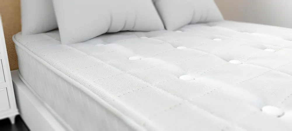 Colchón híbrido Maxcolchon sobre una cama con almohadas